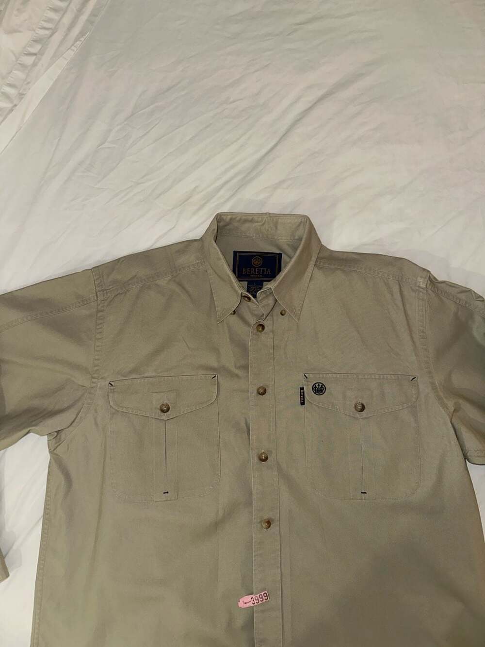 Vintage Beretta Men's Beige Safari Shooting Shirt Sz L